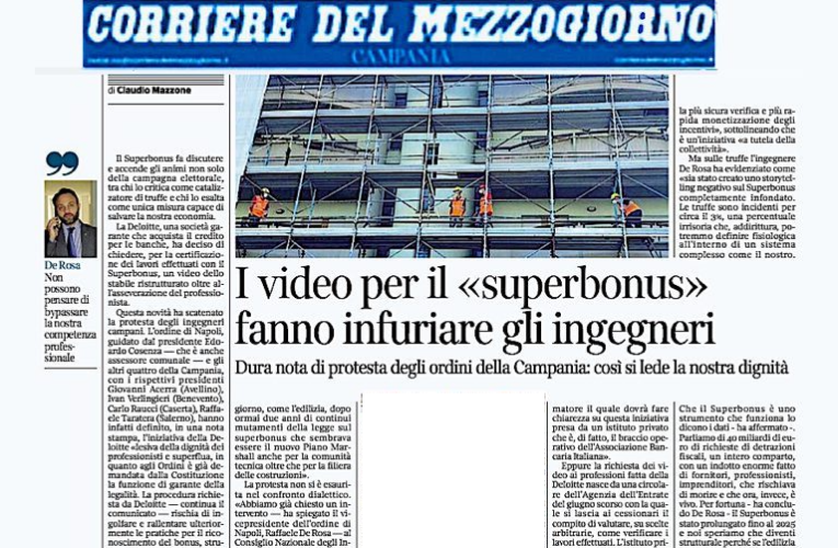 No alle asseverazioni video per il Superbonus: la protesta degli ingegneri sul Corriere del Mezzogiorno