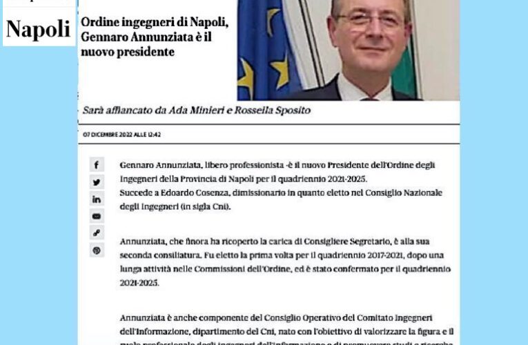 Gennaro Annunziata nuovo presidente dell’Ordine degli Ingegneri della Provincia di Napoli – La notizia su Repubblica.it