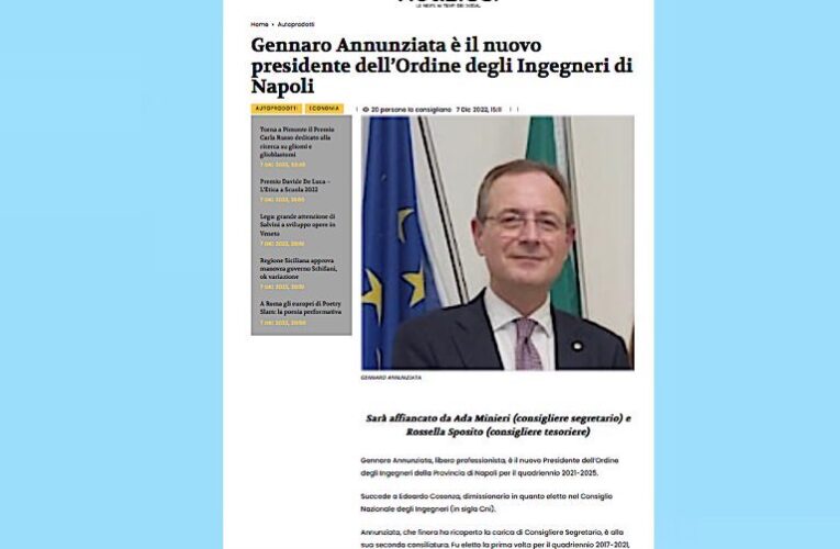 Gennaro Annunziata nuovo presidente dell’Ordine degli Ingegneri della Provincia di Napoli – La notizia sul portale Notiziedì