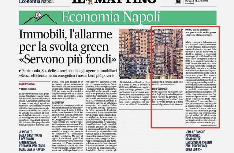 Direttiva “case green” e mercato immobiliare. Un approfondimento sul Mattino del 12.04.23 con dichiarazioni della Consigliera dell’Ordine degli Ingegneri di Napoli Claudia Colosimo
